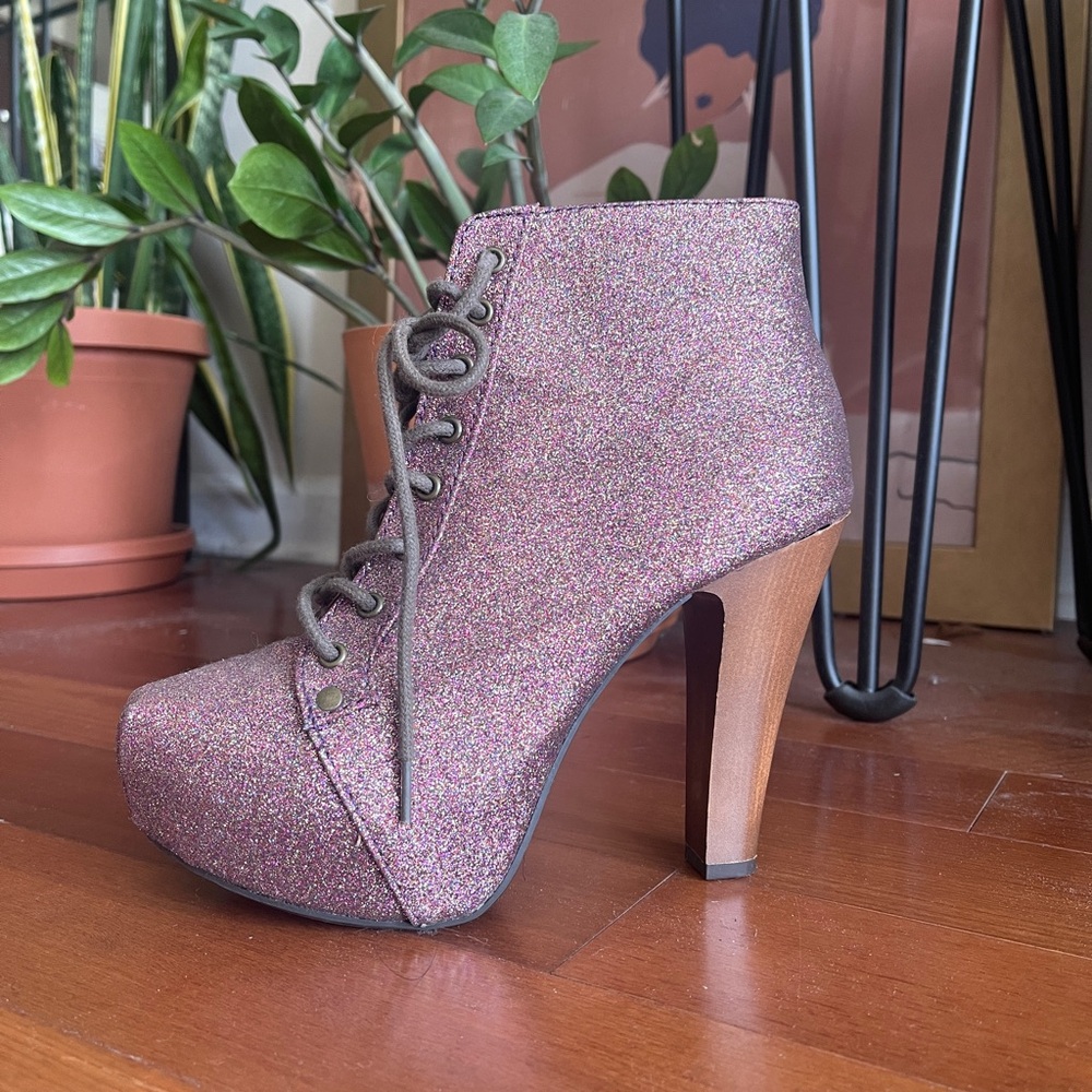 Light Pink Glitter Platform Heels